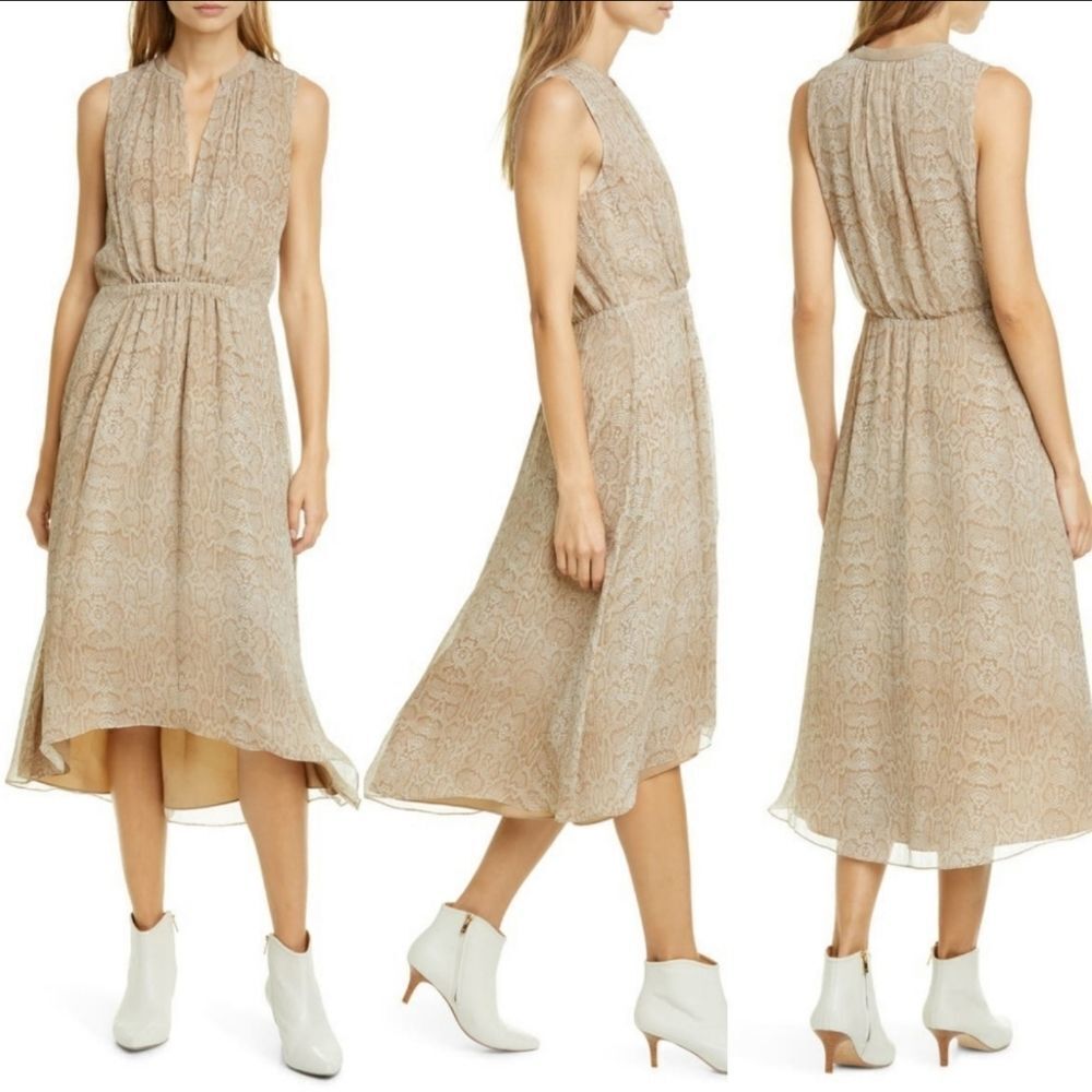 NWT JOIE Snake Print Silk Georgette Midi Dress S